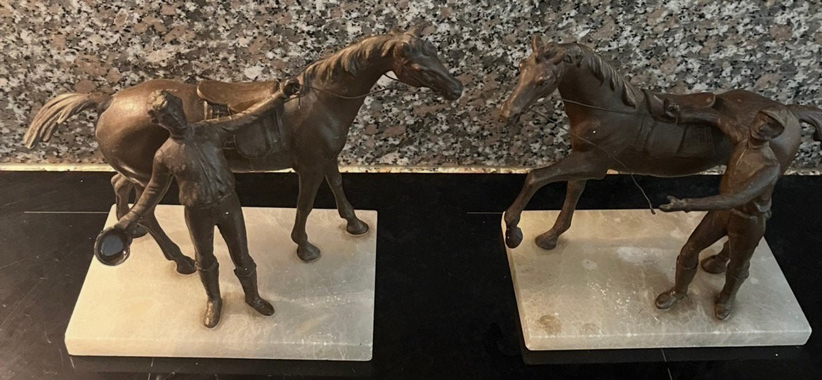 Set antieke man- & paardenbeelden, Ophalen of Verzenden, Gebruikt, Dier