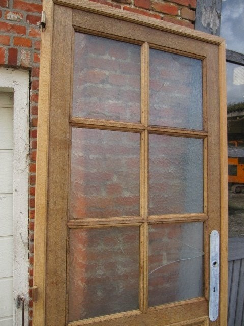 225,5hx87br Stoere geloogd eiken deur met kleine ruitjes, Ophalen