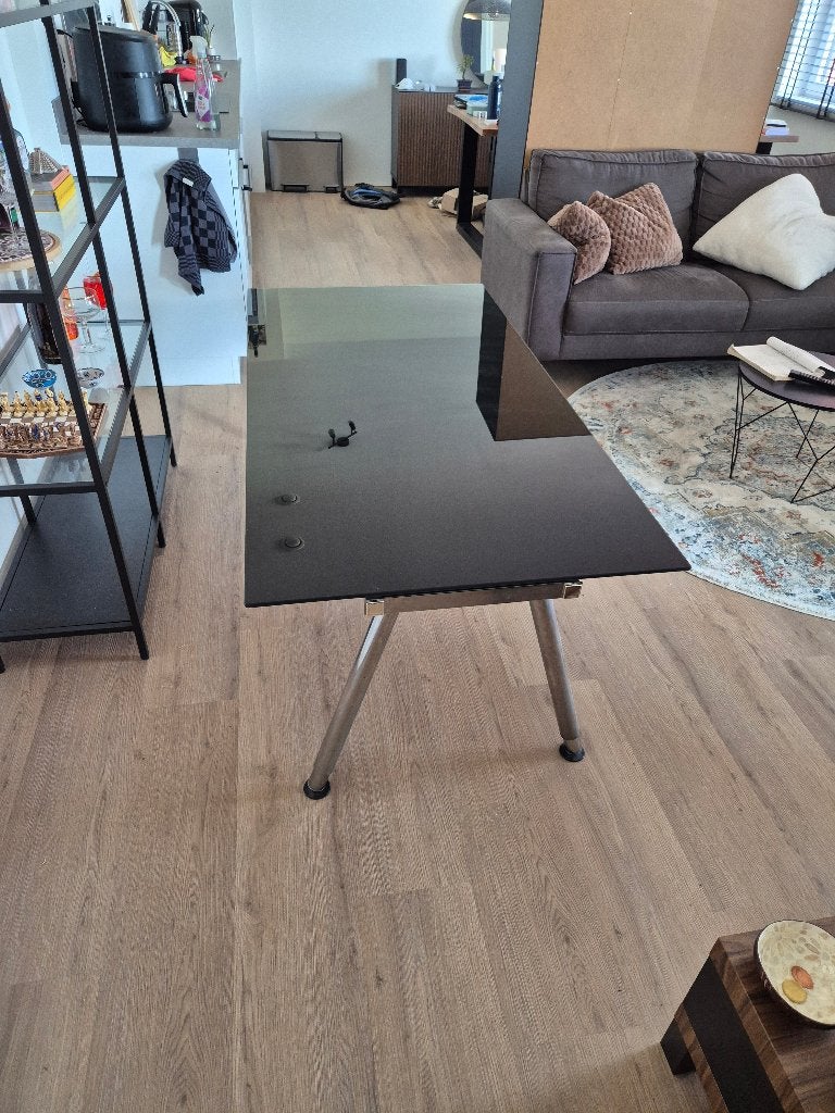 Glazen Bureau Ikea GALANT gebruikt, Huis en Inrichting, Zwart, 160 cm, Gebruikt, Schoolbureau