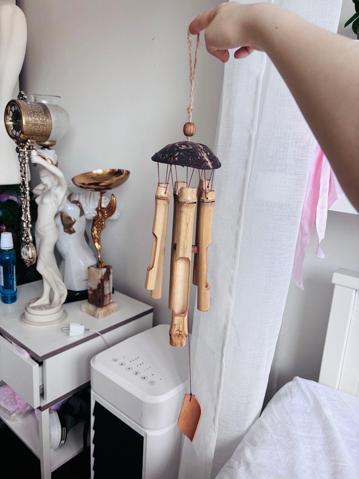 Kokosnoot Windgong - Natuurlijke Bamboe Klanken, Gebruikt, Boho, Ophalen of Verzenden, Natuurlijk materiaal