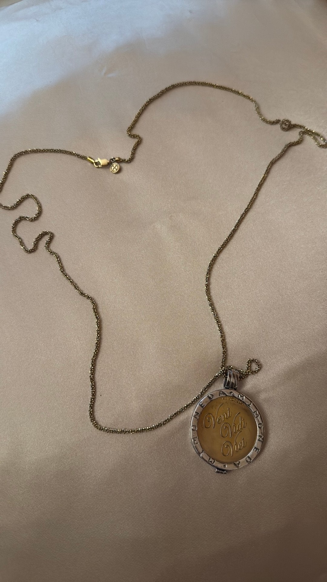 Zilveren ketting met gouden hanger 'Veni Vidi Vici', Ophalen of Verzenden, Zo goed als nieuw, Zilver, Overige materialen