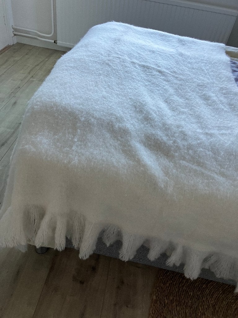 Wit plaid met franjes merk Home society, met wol deken, Gebruikt, Wit, 120 cm, Wol