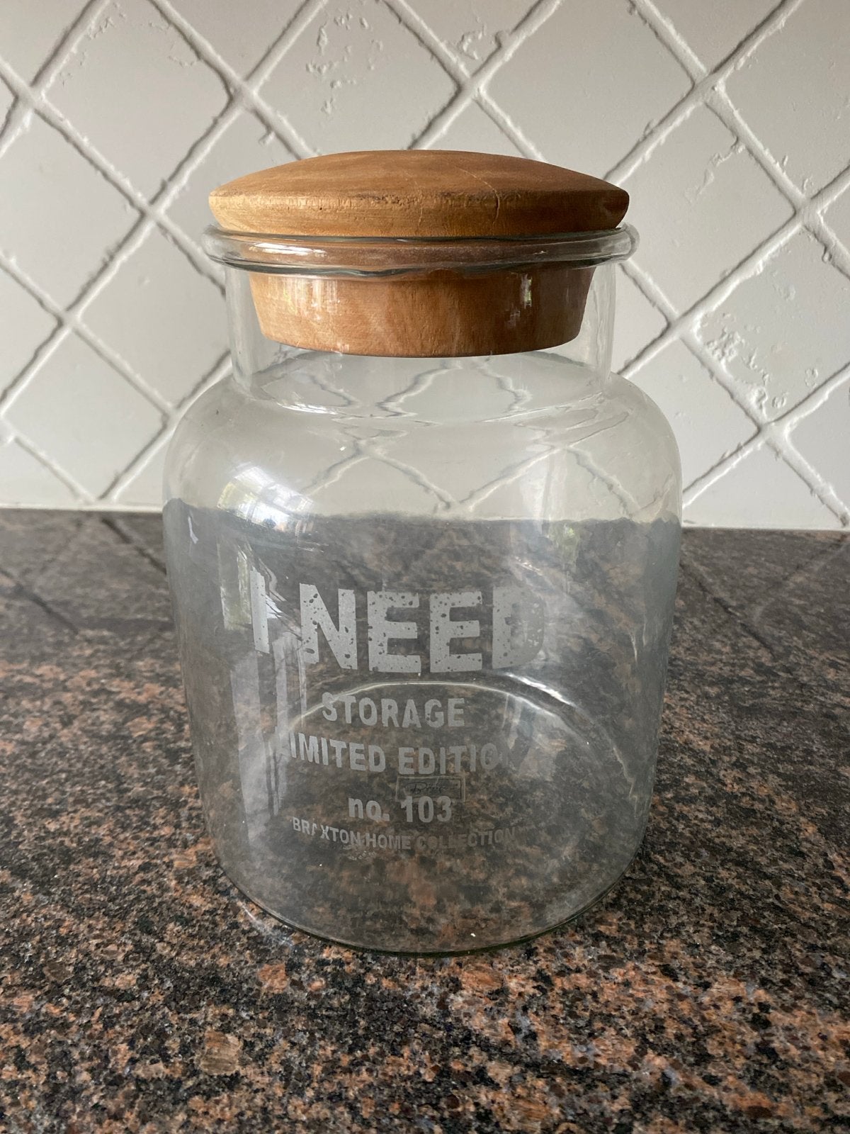 Glazen voorraadpot met houten deksel - Limited Edition, Voorraadpot, Ophalen of Verzenden, Zo goed als nieuw, Glas