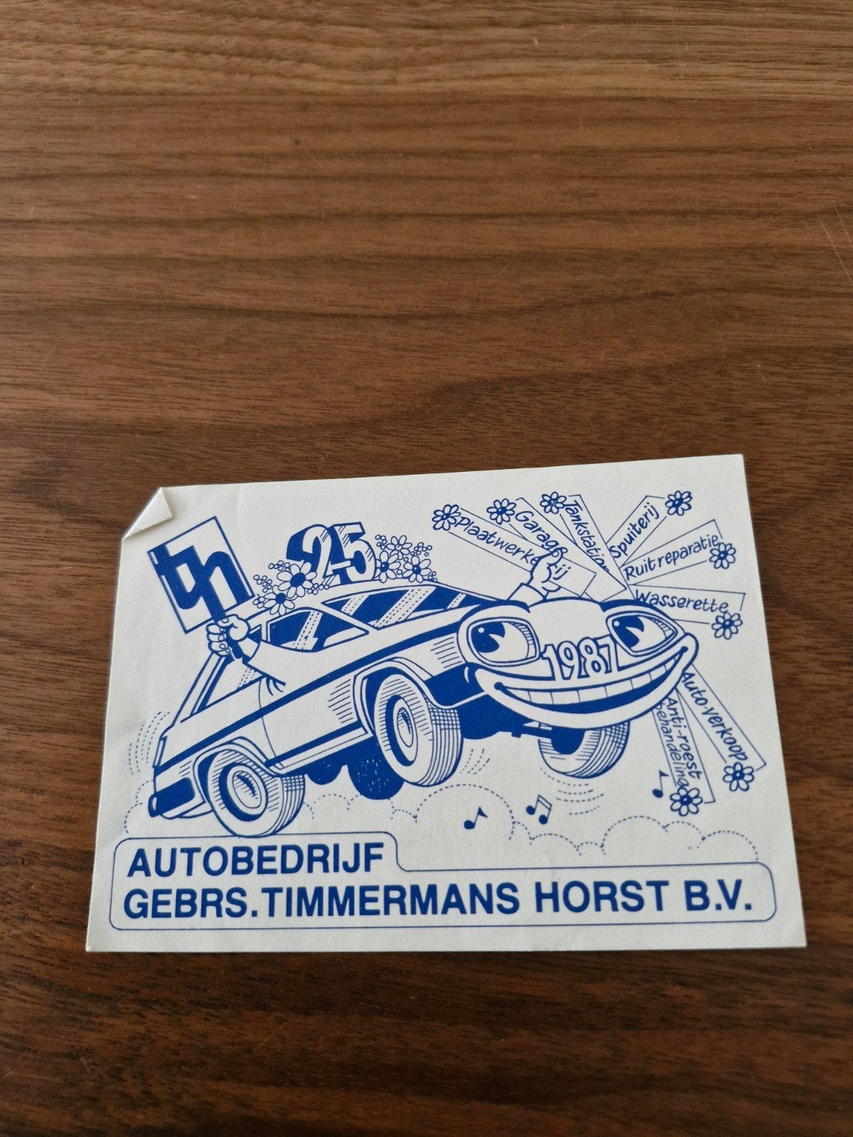 729 Vintage Autobedrijf Timmermans Horst Sticker 1987, Verzamelen, Ophalen of Verzenden, Zo goed als nieuw, Auto of Motor