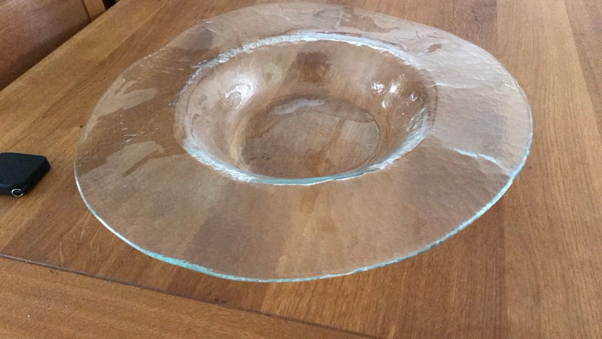 Grote glazenschaal 50 cm diamtr. Zwaar, Ophalen, Gebruikt, Rond, Glas