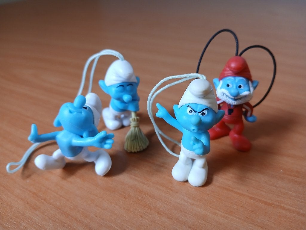 Smurfen Sleutelhangers (4 stuks), Ophalen of Verzenden, Zo goed als nieuw, Verschillende Smurfen, Poppetje, Figuurtje of Knuffel