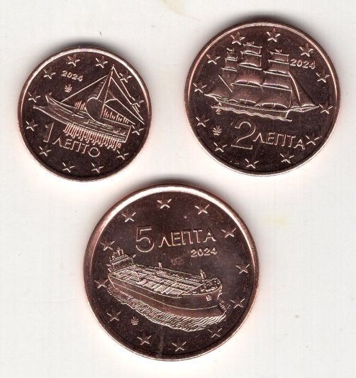 1, 2 en 5 Eurocent Griekenland 2002 - 2025 UNC - Uitzoeken, Verzenden, Griekenland, Overige waardes, Setje