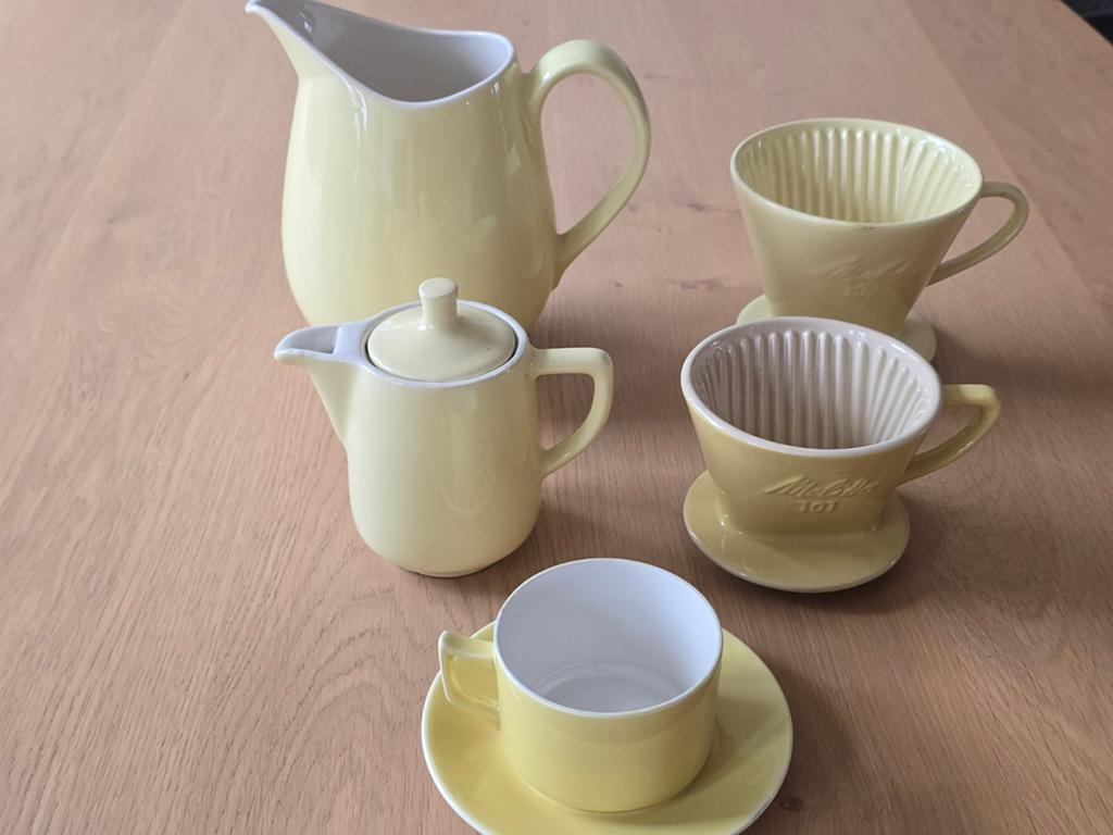 Antieke Melitta gele koffiefilter 101&2 & Koffiepot + gratis, Ophalen of Verzenden