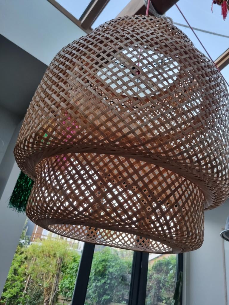 Ibiza Stijl Bamboe Hanglamp - Handgemaakt en Sfeervol, Ophalen, 50 tot 75 cm, Hout, Ibiza stijl