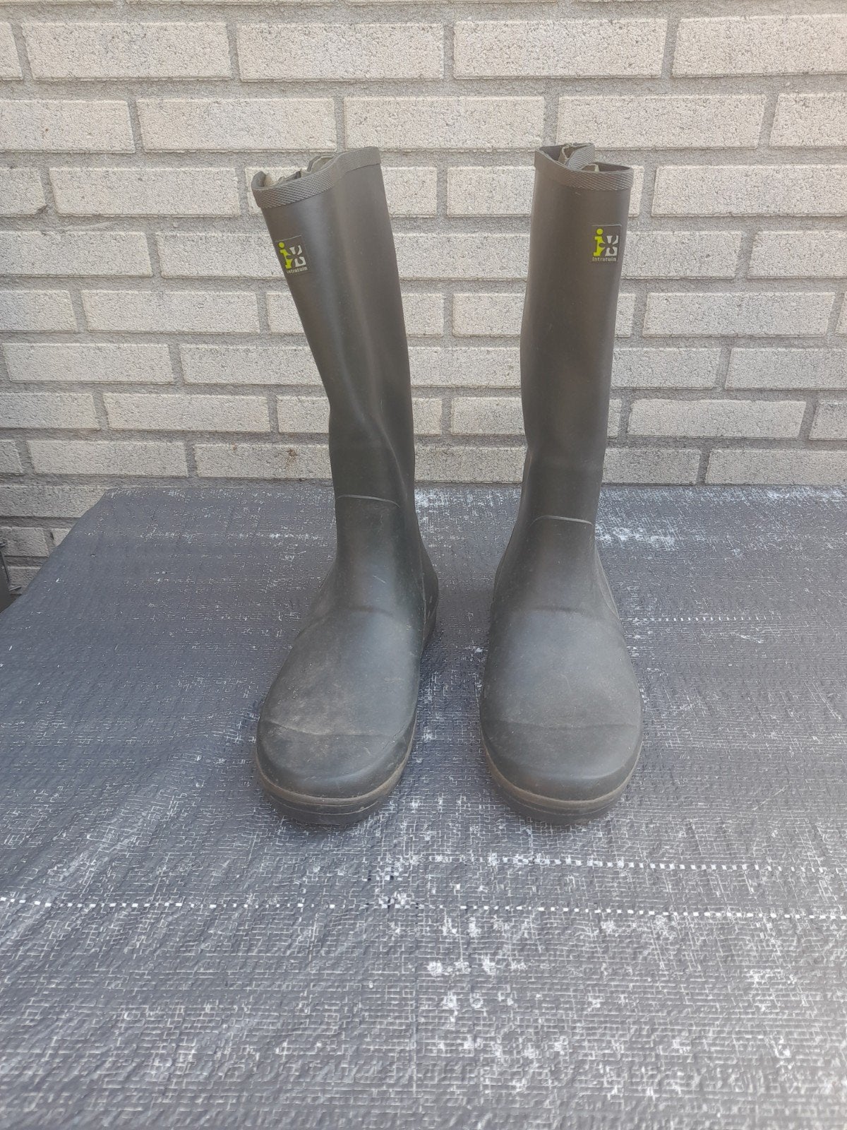 Donkergroene vis regenlaarzen, maat 44 gevoerd, Ophalen of Verzenden, Gedragen, Groen, Regenlaarzen
