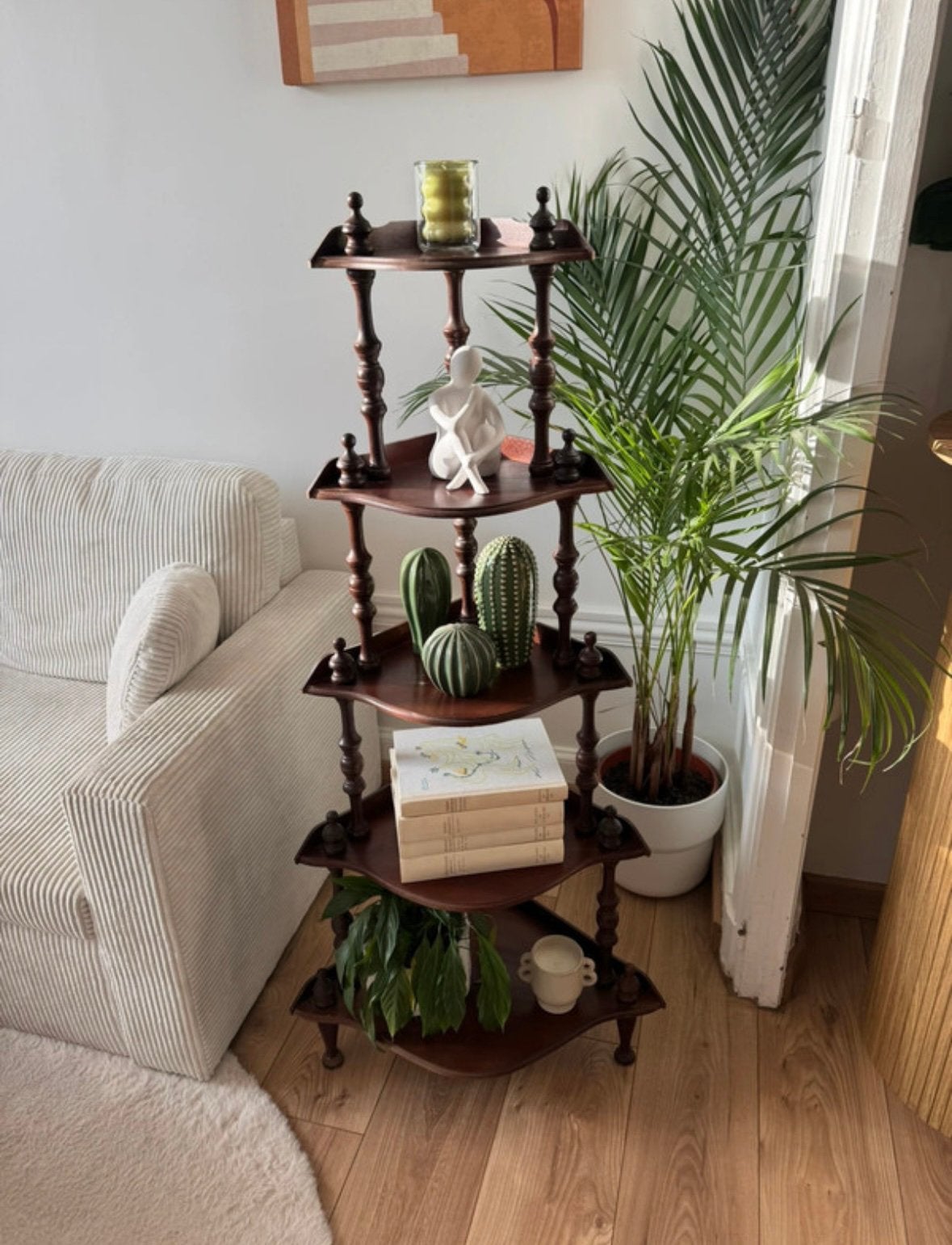 Mooie vintage plantentafel van donker hout, Ophalen, Met plank(en), Gebruikt, 100 tot 150 cm