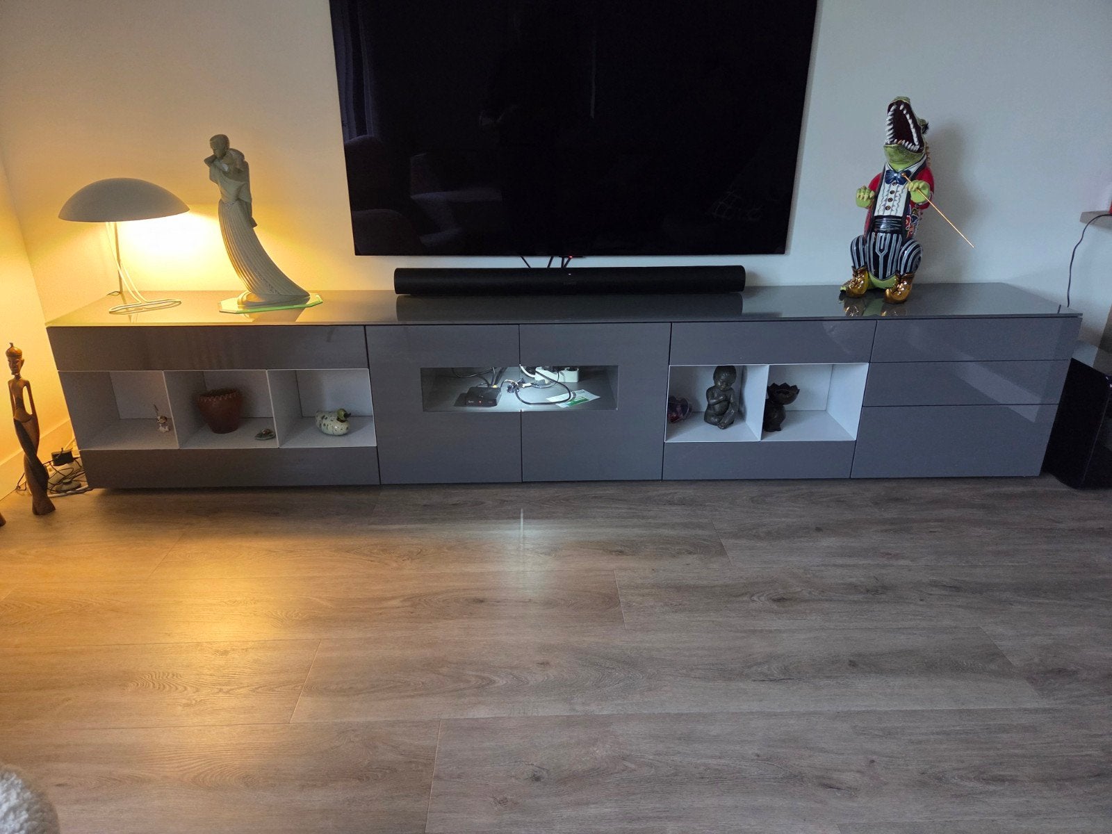 te koop, karat tv meubel grijs, Ophalen, Gebruikt, Glas, 200 cm of meer