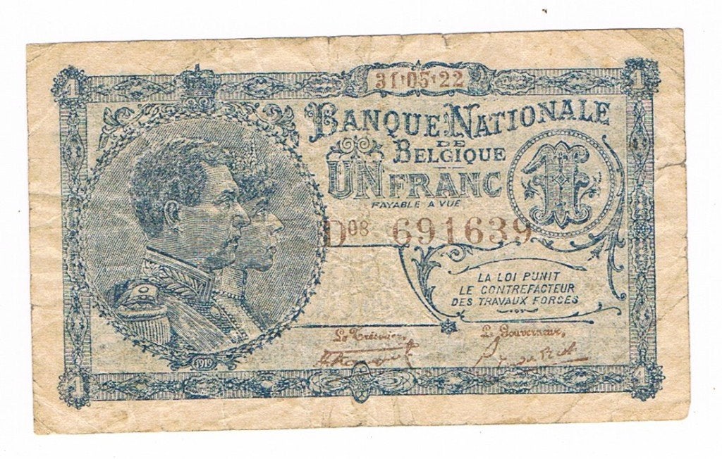 1 franc België 31.05.22, Postzegels en Munten, Verzenden, Los biljet