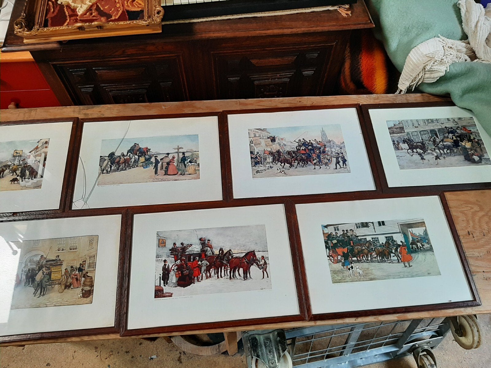 7 Reproducties A. Ludovici in lijst, 1 ruitje gebroken, Antiek en Kunst, Kunst | Tekeningen en Foto's, Ophalen of Verzenden