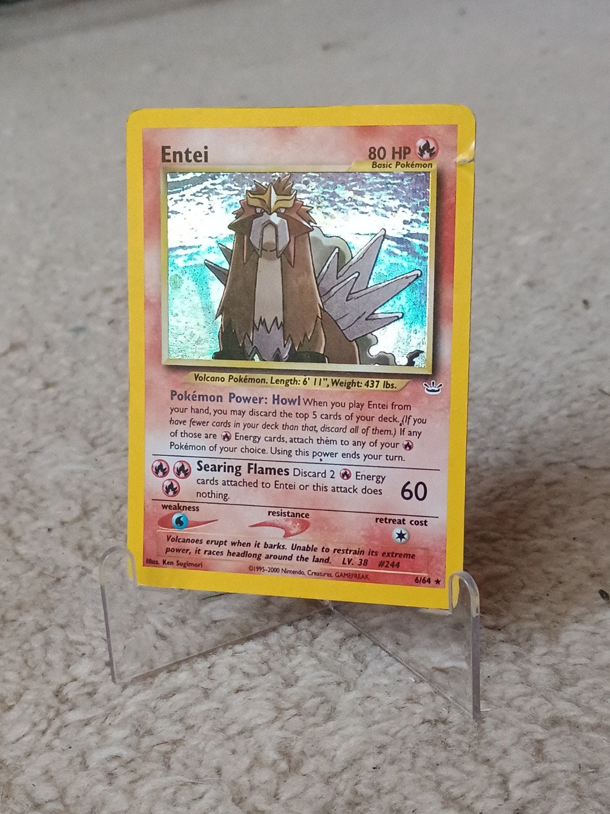 Oude Entei holo 6/64 vintage pokemon kaart, Ophalen of Verzenden, Zo goed als nieuw, Losse kaart, Foil