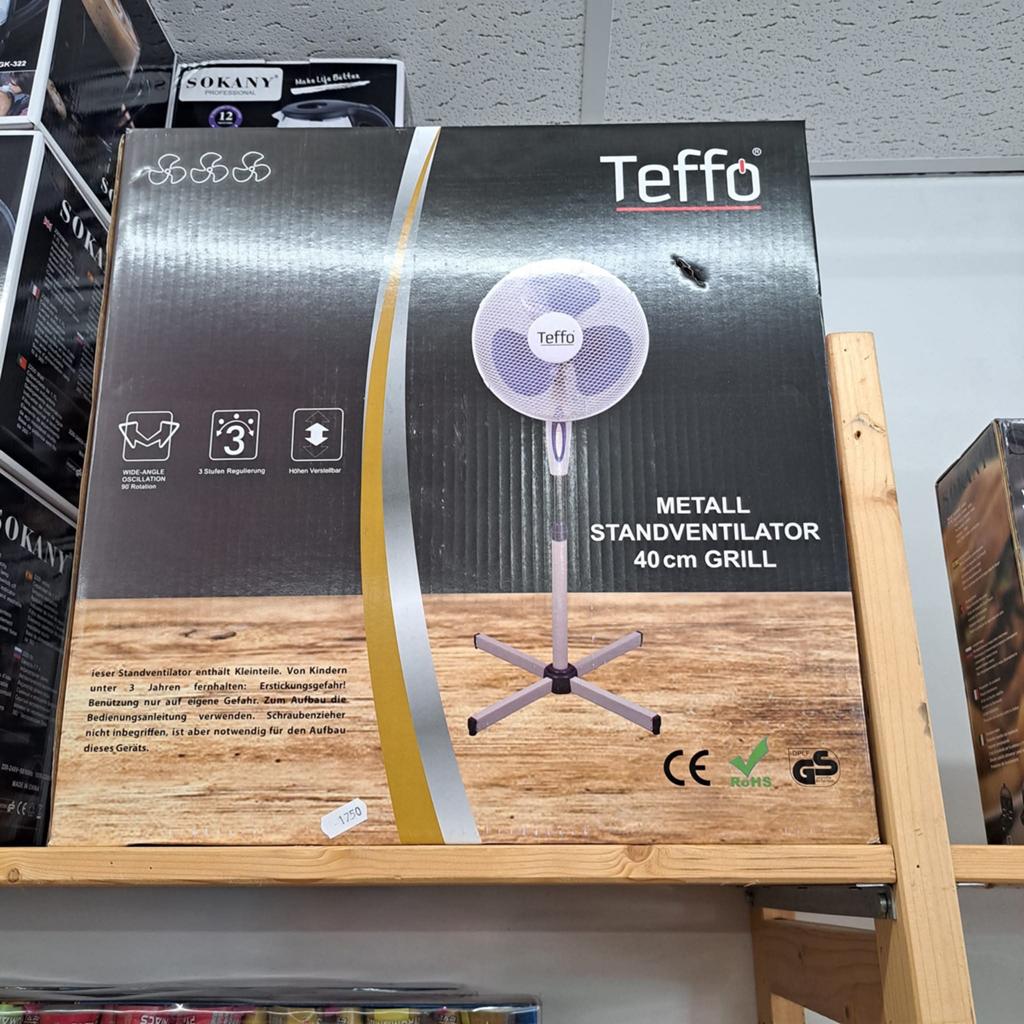 Teffo Metall Standventilator 40 cm Grill, Verzenden, Nieuw, Statiefventilator, V