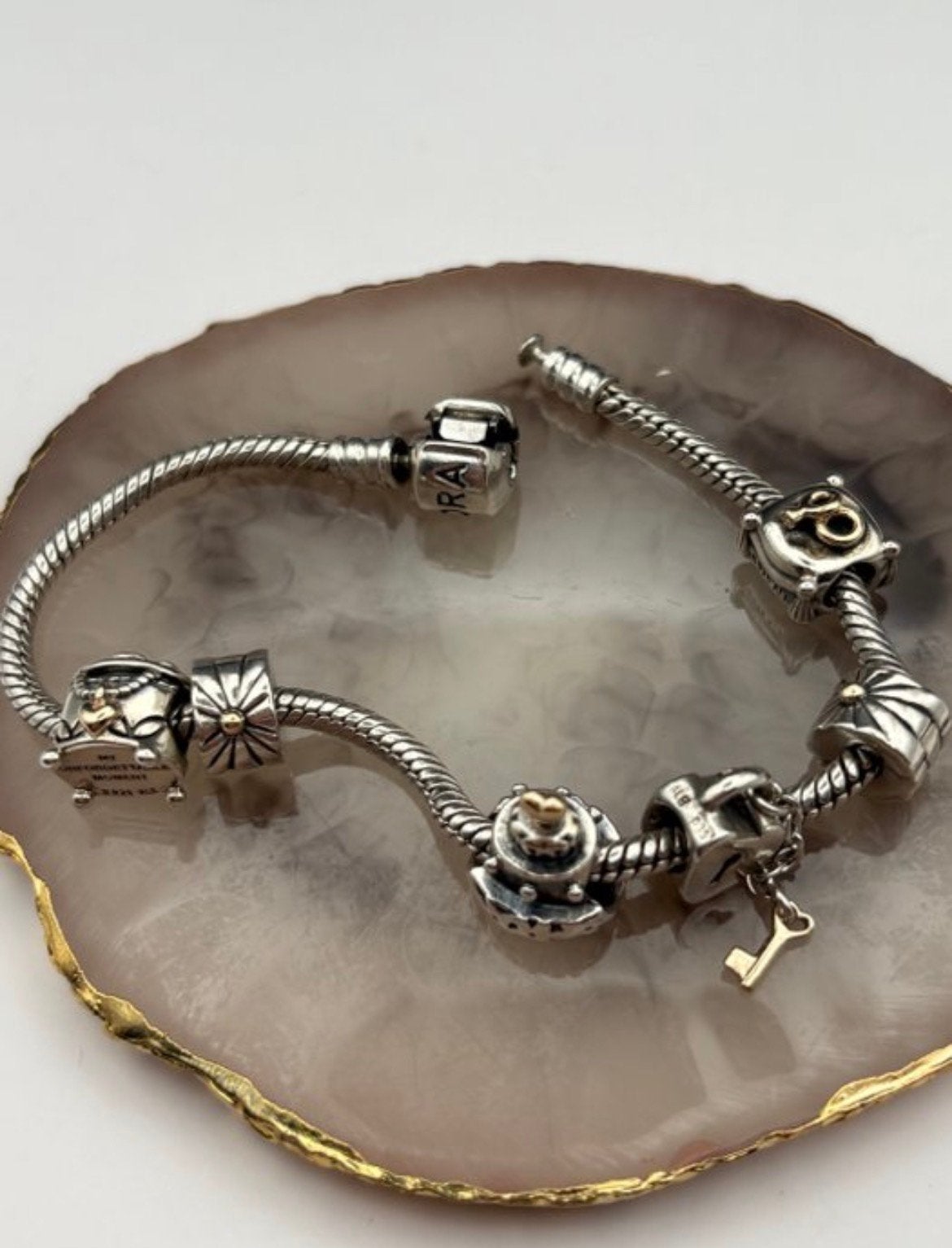 Zilveren armband 925 met 14 k goud Pandora, Ophalen of Verzenden, Zo goed als nieuw, Goud, Zilver