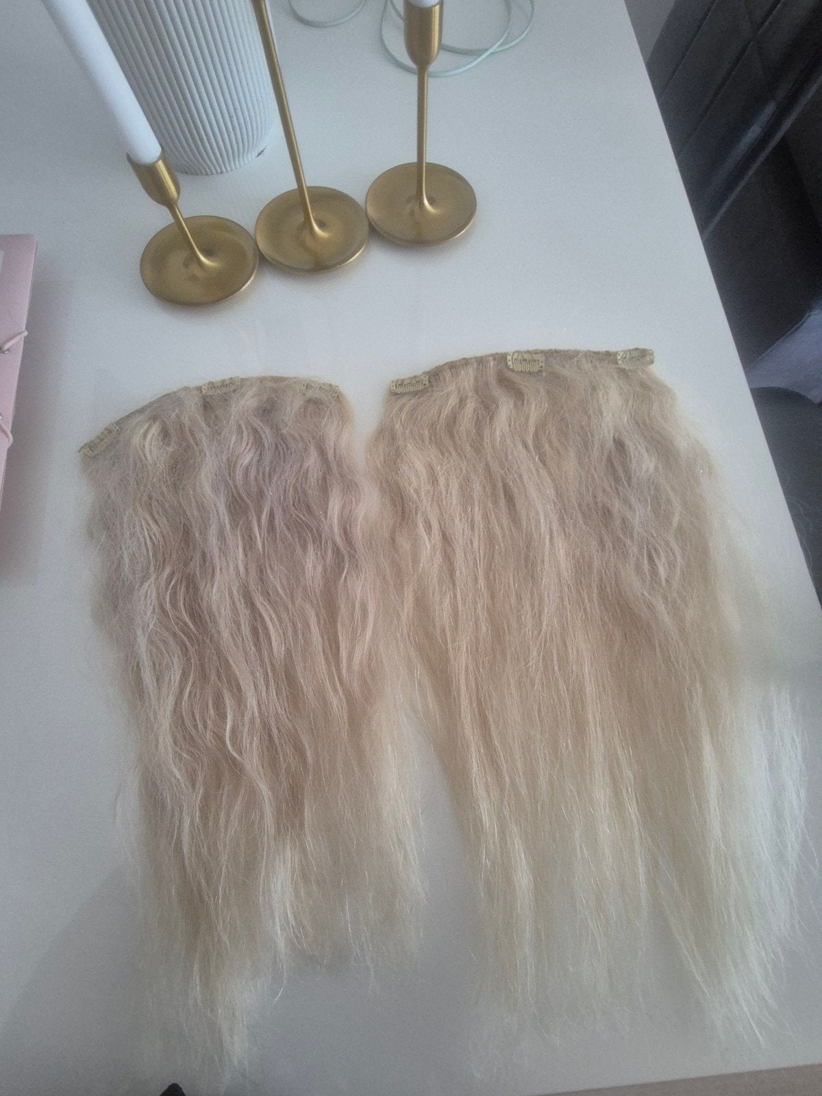 Echt Haar Extensions - Asblond, 45cm, Natuurlijke Slag, Ophalen of Verzenden, Zo goed als nieuw, Pruik of Haarverlenging