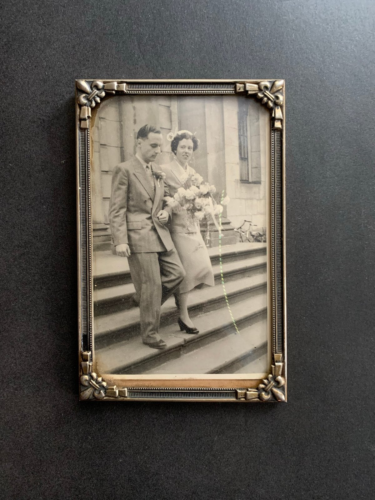 Antiek zilveren fotolijstje met bol glas - 14,5x9,5cm, Ophalen of Verzenden, Zilver