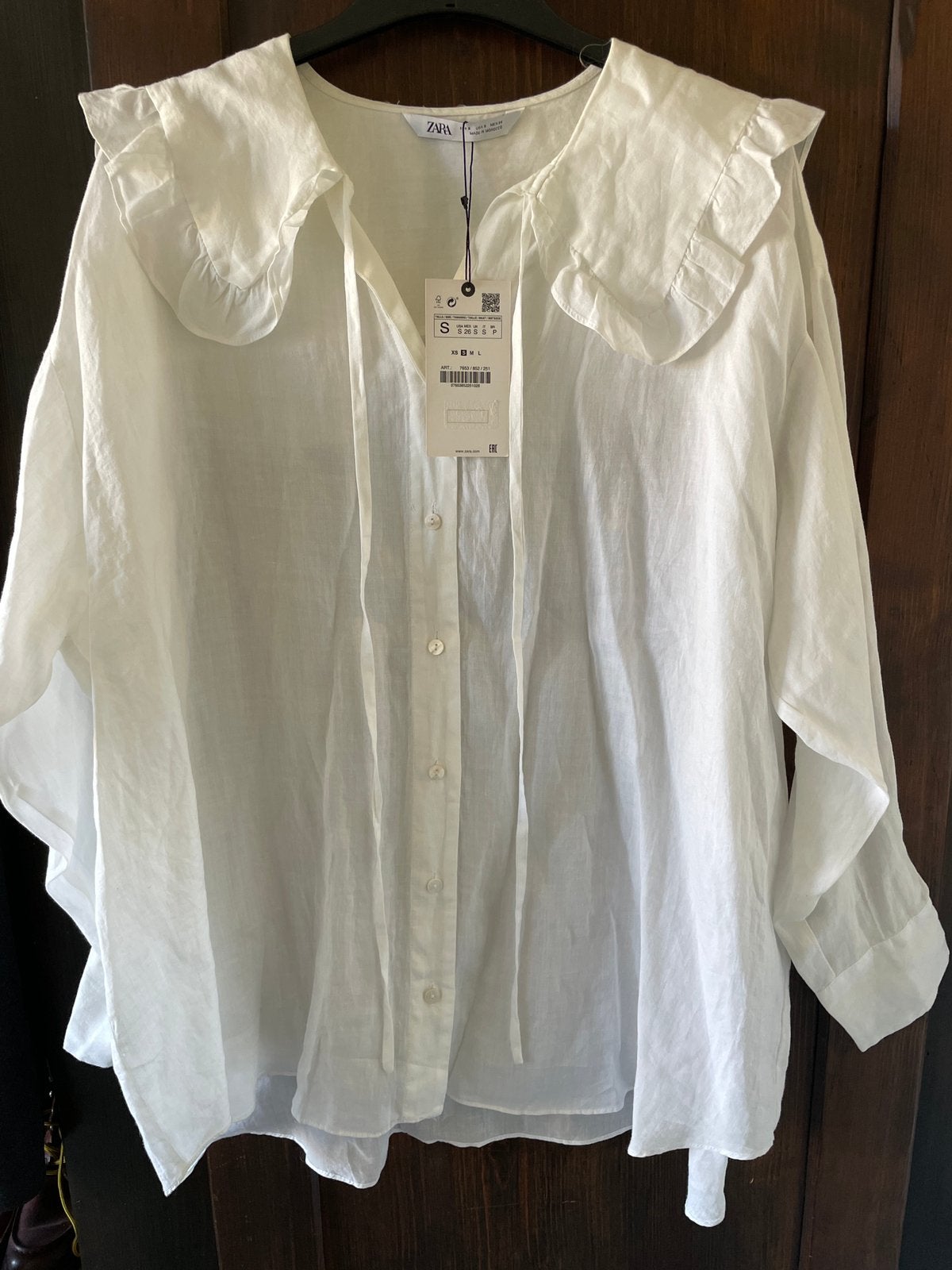 Nieuw met prijsk witte 100% ramie blouse van Zara maat S, Ophalen of Verzenden, Nieuw, Maat 36 (S), Wit