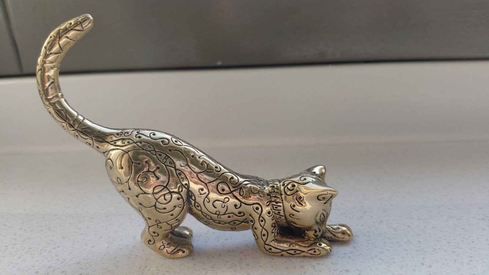 Franklin Mint Kat Aziatisch Curiosakabinet Katten, Huis en Inrichting, Vintage, Ophalen of Verzenden, Zo goed als nieuw, Goud