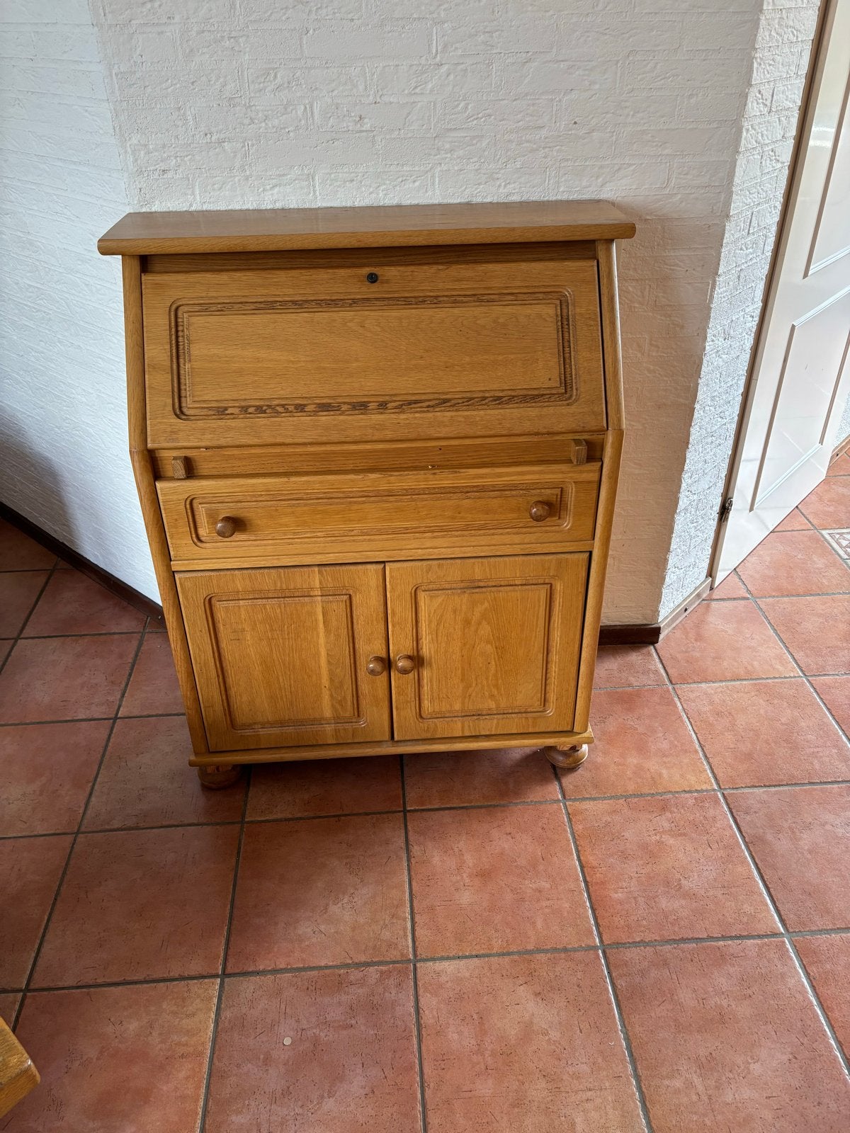 Vintage Eikenhouten Secretaire met Lade en Kastje, Ophalen, Gebruikt