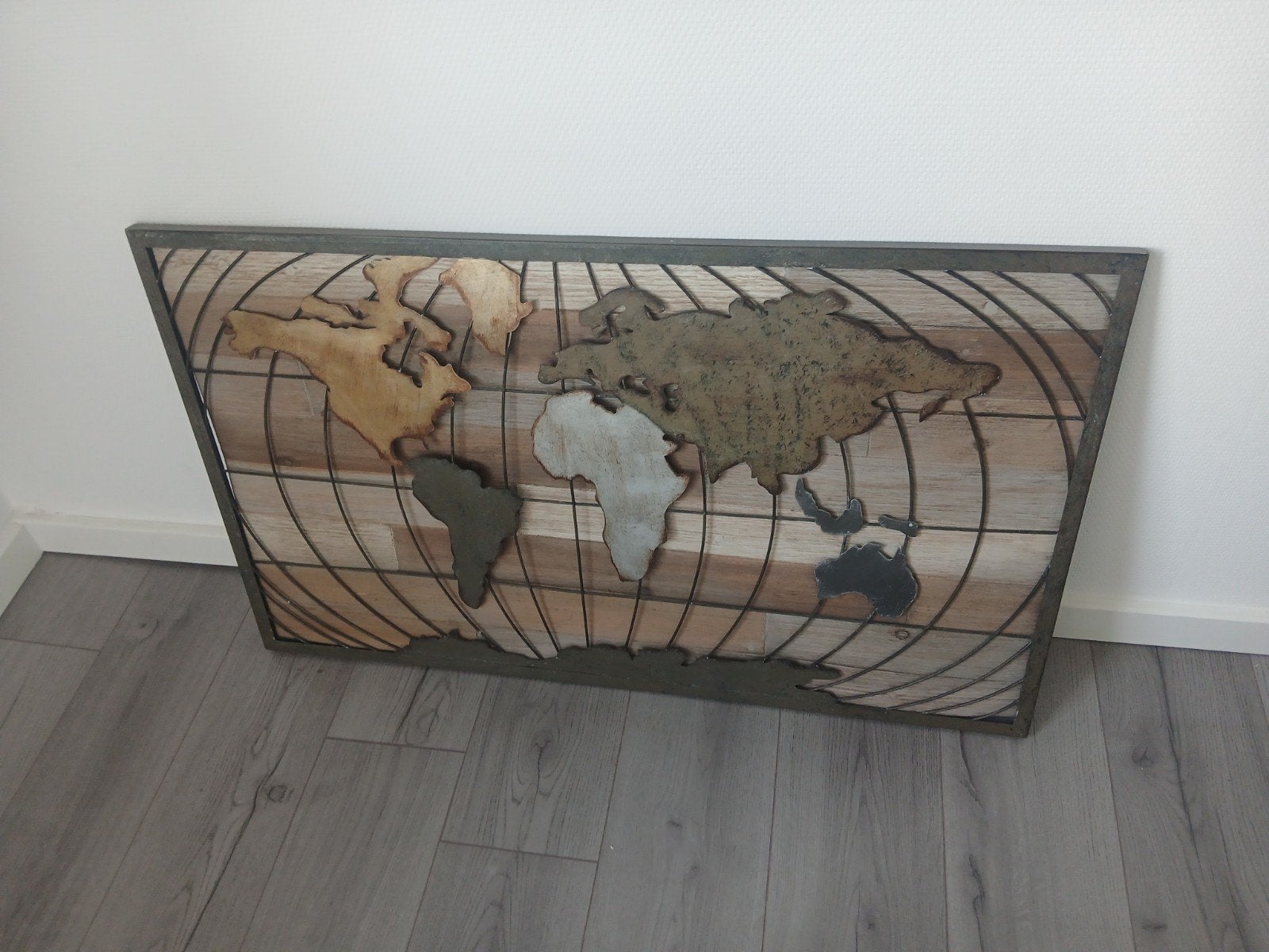Wanddecoratie Wereldkaart Hout en Metaal, Ophalen, Gebruikt, Hout, Meerkleurig