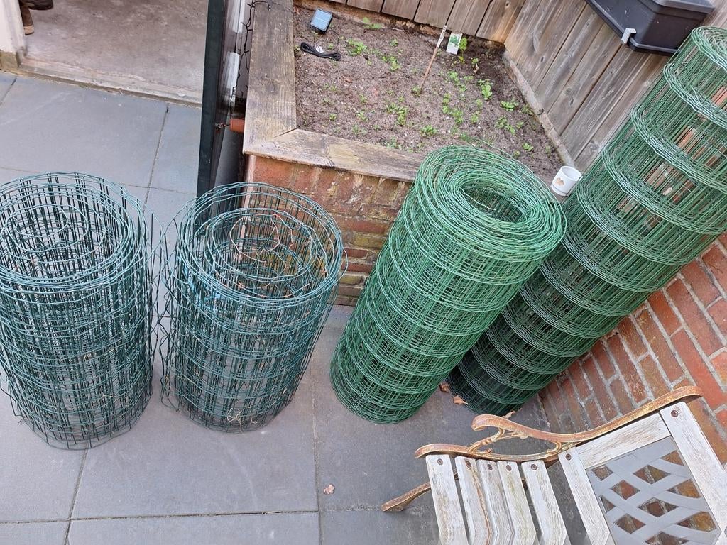 4 rollen geplastificeerd gaas - Groen tuingaas, Tuin en Terras, Gaas en Draad, Ophalen, Zo goed als nieuw, 10 tot 20 meter, Gaas