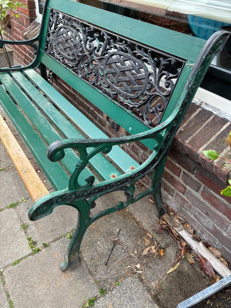Vintage tuinbank met gietijzeren frame, Ophalen, Gebruikt, Metaal