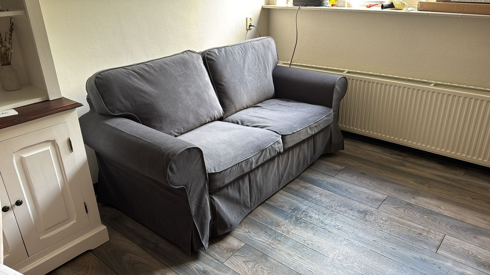 2-zits bank Ektorp met grijze en beige hoes, Ophalen, Gebruikt, Minder dan 75 cm, 150 tot 200 cm