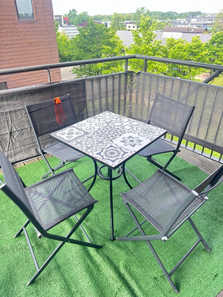 Tuinset / Balkonset met 4 inklapbare stoelen en tafel, Ophalen, 4 zitplaatsen, Gebruikt, Tuinset