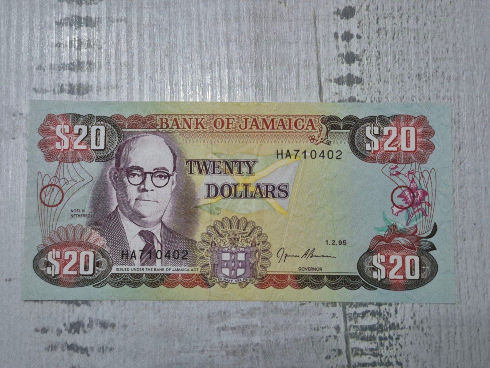 Jamaica 20 Dollars biljet - 1995 UNC, Ophalen of Verzenden, Midden-Amerika, Los biljet