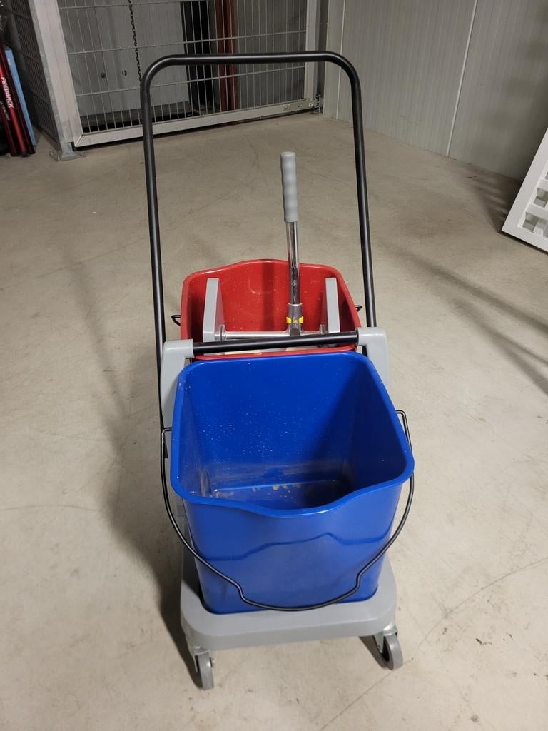 Twee stuk Professionele Dweilwagen met Dubbele Emmer en Pers, Ophalen, Dweilemmer, -bak, of -wagen
