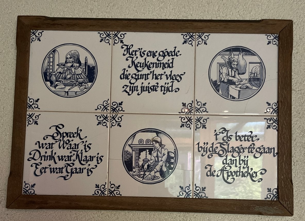 Antieke Delfts Blauwe Tegeltableau met Spreuken, Ophalen