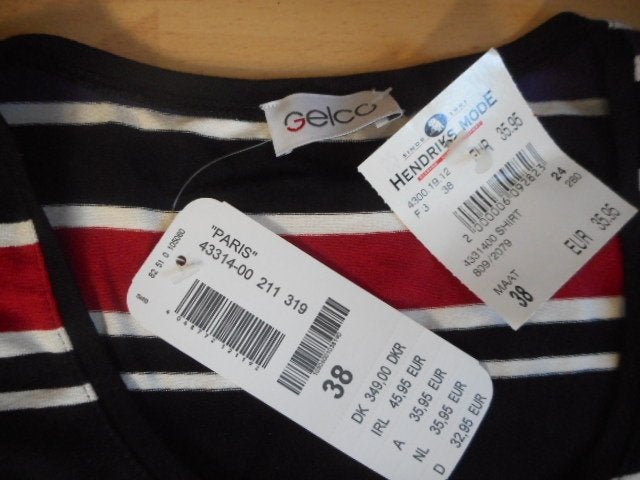 Gelco gestreept shirt met korte mouwen en strass steentjes, Maat 38/40 (M), Meerkleurig, Gelco, Nieuw