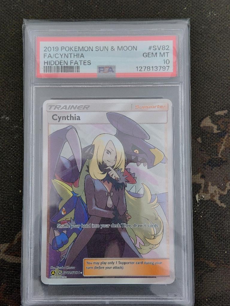 Pokemon PSA 10 Cynthia Hidden Fates SV82-SV94, Ophalen, Nieuw, Overige typen, Foil