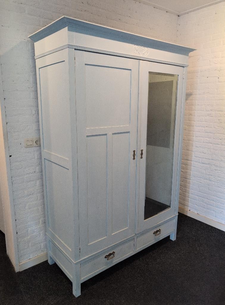 Karakteristieke Lichtblauwe Kast –MOET WEG I.V.M. VERHUIZING, Huis en Inrichting, Ophalen, Gebruikt, Eikenhout, 150 tot 200 cm