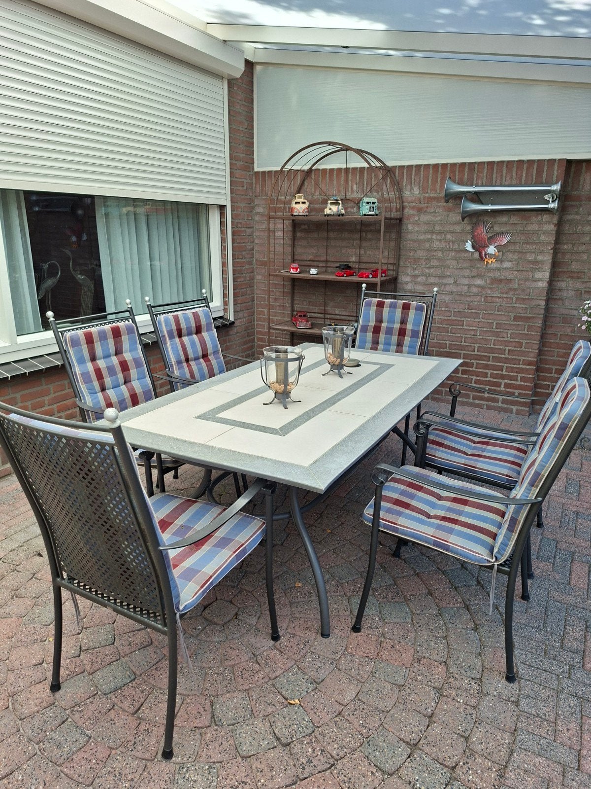 Tuinset van kettler tafel met 6 stoelen en kussens, Ophalen, Zo goed als nieuw