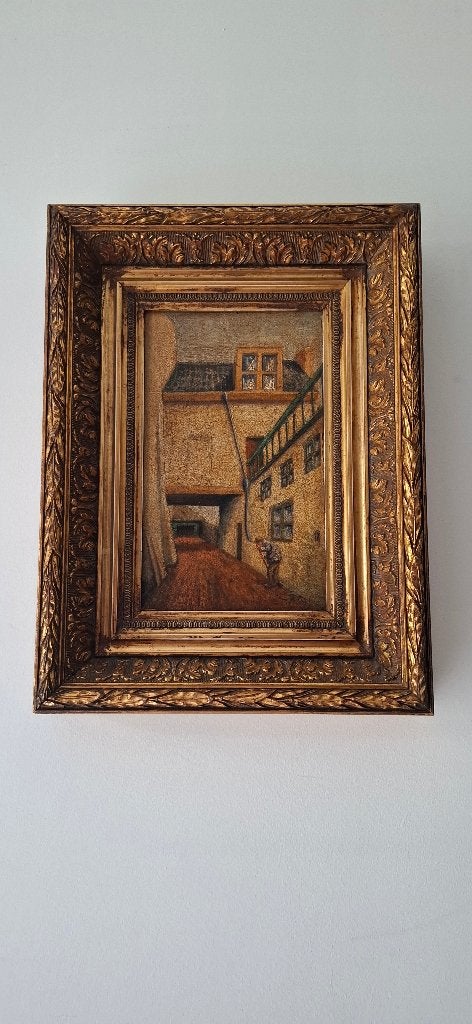 Schilderij 1945 na de 2e wereldoorlog Rotterdam straat, Ophalen of Verzenden, Landschap, Olieverf, Klassiek