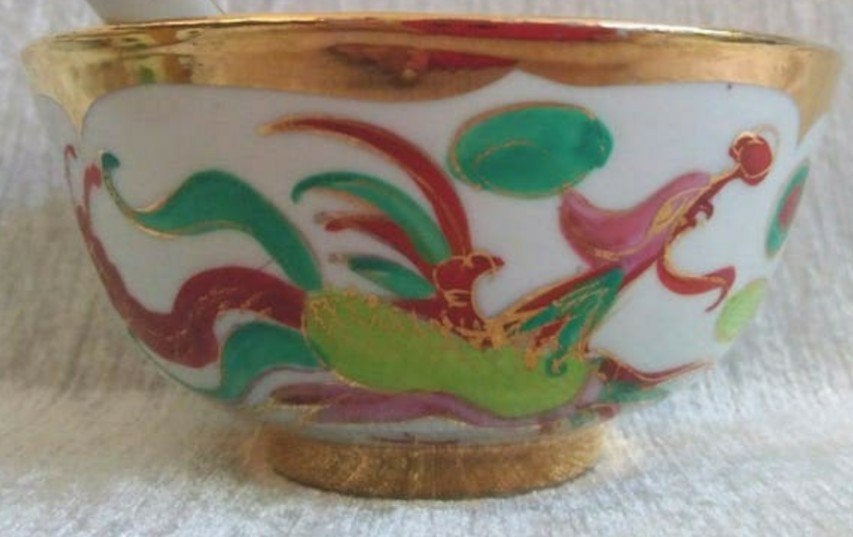 3 Chinese porseleinen kommen en lepels met draak en feniks, Antiek en Kunst, Ophalen of Verzenden
