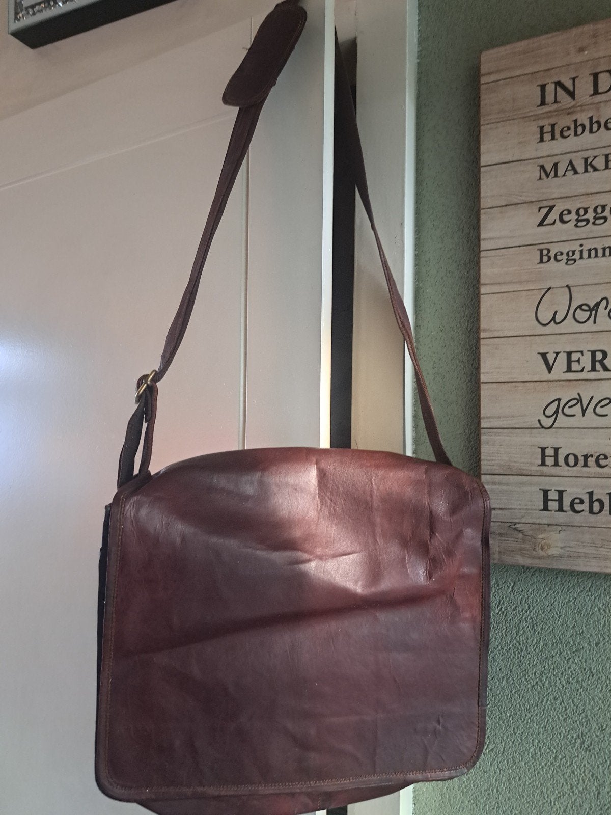 Leren schoudertas / laptoptas bruin, Overige merken, Gebruikt, Bruin, Ophalen of Verzenden