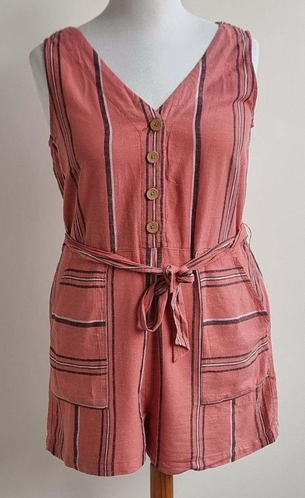 Linen by F&F oranje gestreepte playsuit mt. 42, Kleding | Dames, Jumpsuits, F&F, Maat 42/44 (L), Oranje, Ophalen of Verzenden