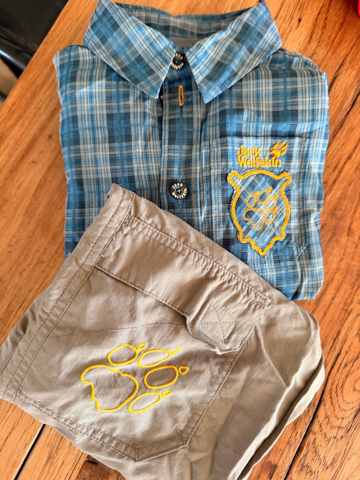 Jack Wolfskin set (166): geruit overhemd en broek (maat 116), Ophalen of Verzenden, Gebruikt, Jongen of Meisje, Setje