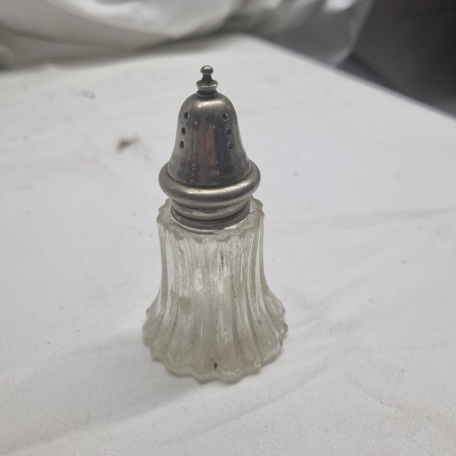 Vintage Glazen Zoutvaatje met Metalen Dop, Ophalen of Verzenden