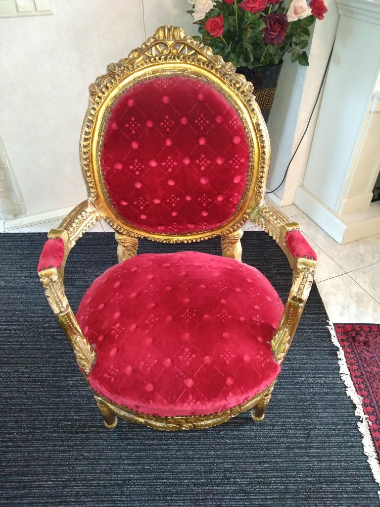 Barok Stoel - Rood Fluweel en Goud, Huis en Inrichting, Ophalen, Gebruikt, Barok, Stof