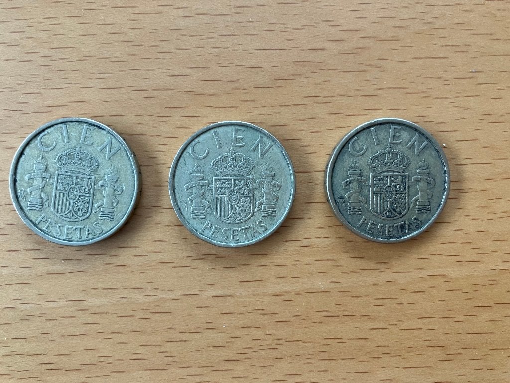 3 munten van 100 Spaanse Peseta uit 1982 - 1983 - 1985, Ophalen of Verzenden, Overige landen, Losse munt