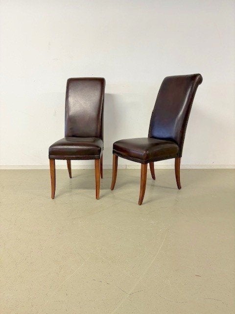 Eetkamerstoelen, 2 stuks, in volnerf rundleder, Ophalen, Twee, Bruin, Hout