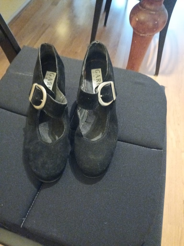 VINTAGE Plateauzolen, zwart suede blokhak Garda design, Garda, Zwart, Ophalen of Verzenden, Zo goed als nieuw