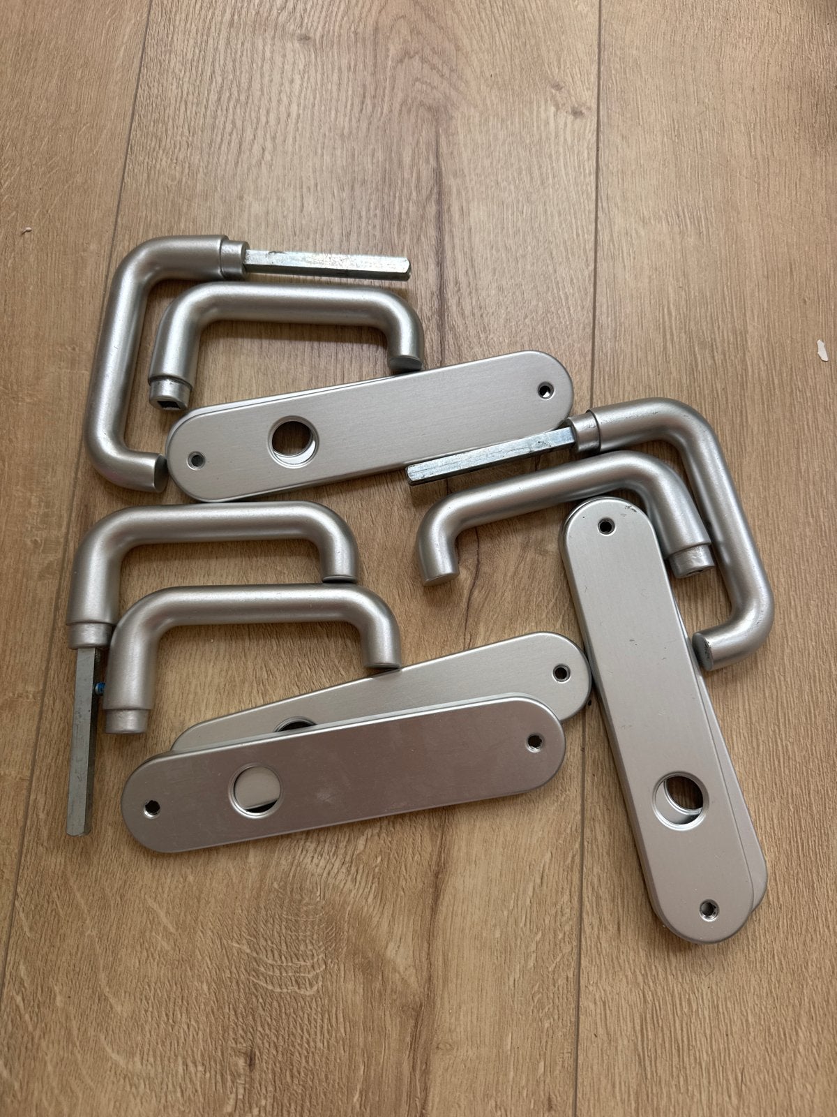 3 complete deurklinken RVS-look, Ophalen of Verzenden, Gebruikt, Rvs, Klink of Kruk