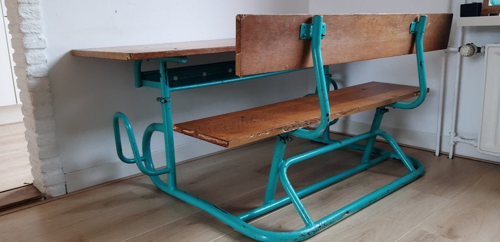 Zeer origineel vintage schoolbankje – met opbergruimte, Ophalen, Gebruikt, Tafel(s) en Stoel(en)